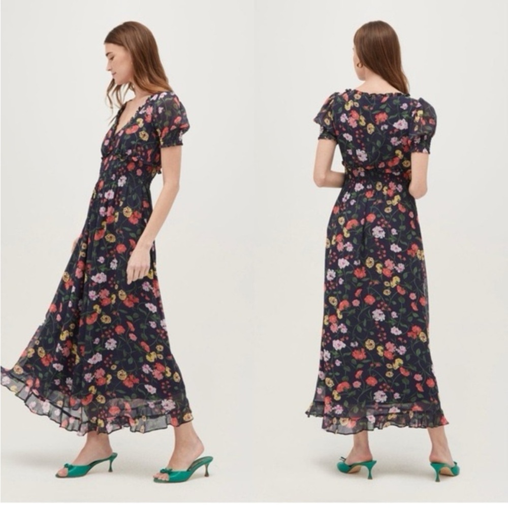 Hill House The Georgia Nap Dress in Navy Multi Peony Bouquet, size Medium